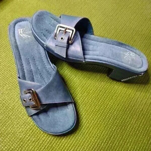 White Mt. Women's low heels,  slip-on buckle straps blue leather suede sz 8.5